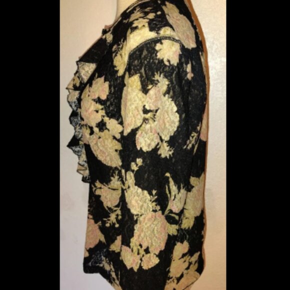 Ralph Lauren Large Jeans Semi Sheer Long Sleeve Floral Top Nylon/ Elastane Blend - Picture 2 of 5